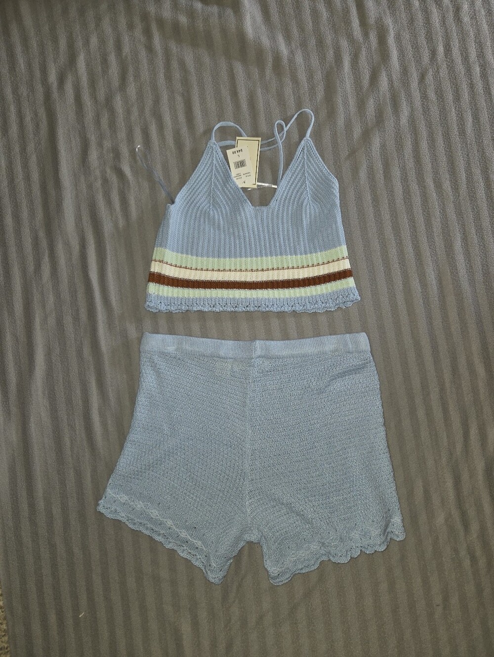 No Comment NY LA Blue Striped  Two-Piece Knit Set Lightweight - Brand New